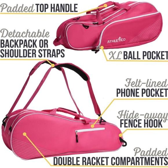 6 Racquet Tennis Bag | Padded to Protect Rackets & Lightweight | Professional - Picture 2 of 7